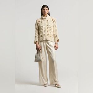 Peserico Cream White Laminated Viscose Palazzo Pants IT 46 US 10–12 NWT Luxury